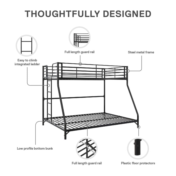 BrEZ Build Collection Easy Assembly Kids Metal Bunk Bed - Black - Twin-Over-Full