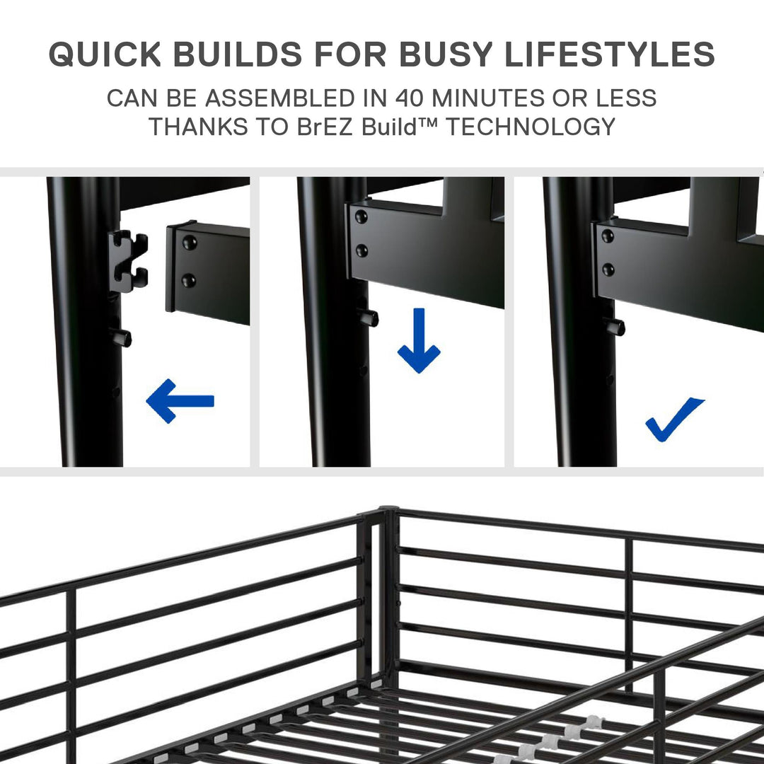 BrEZ Build Collection Easy Assembly Kids Metal Bunk Bed - Black - Twin-Over-Full