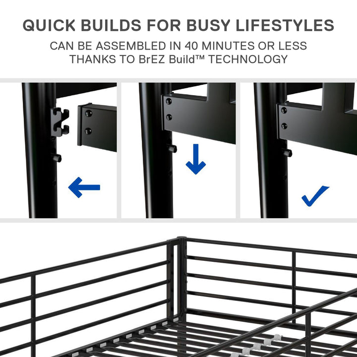 BrEZ Build Collection Easy Assembly Kids Metal Bunk Bed - Black - Twin-Over-Full