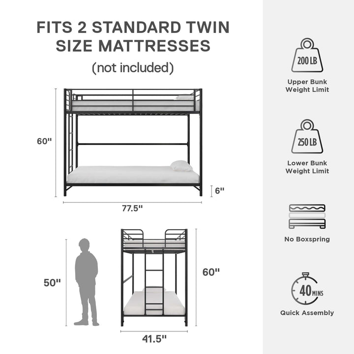 metal frame bunk bed - Black - Twin-Over-Twin