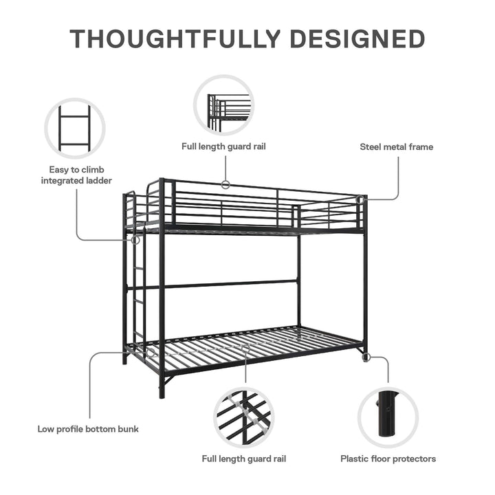 BrEZ Build Collection Easy Assembly Kids Metal Bunk Bed - Black - Twin-Over-Twin