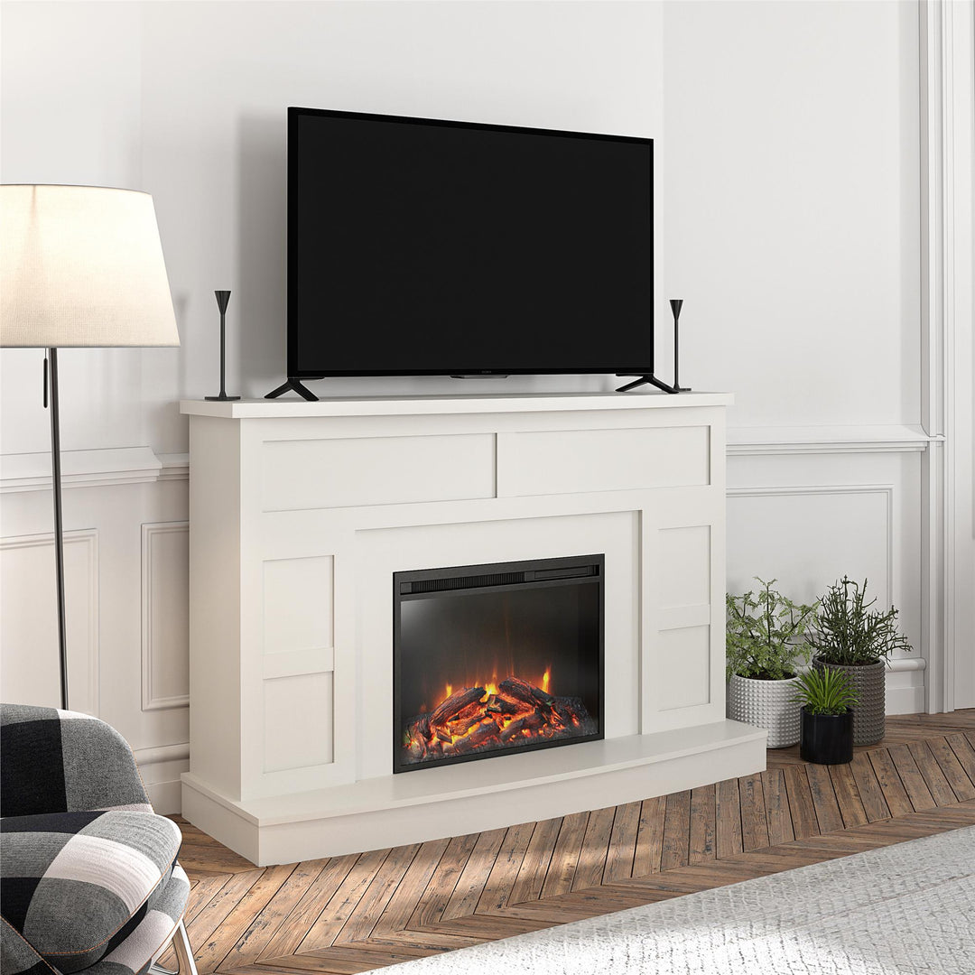 60-inch TV Stand Fireplace Integration - White