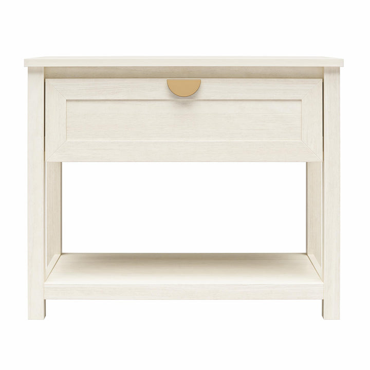 Primrose Wide 1 Drawer Nightstand with Open Shelf  -  Ivory Oak