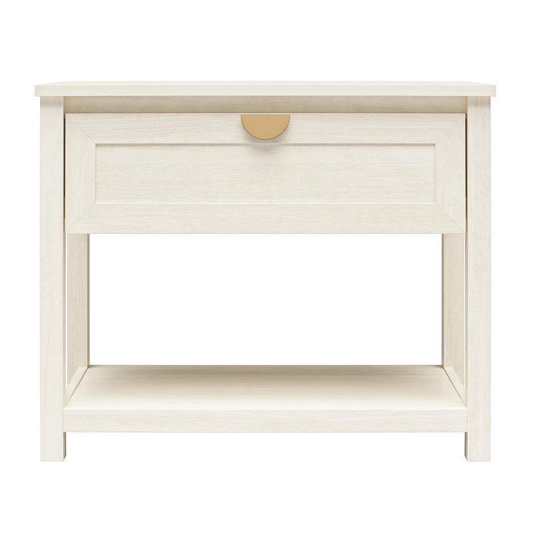 Primrose Wide 1 Drawer Nightstand with Open Shelf  -  Ivory Oak