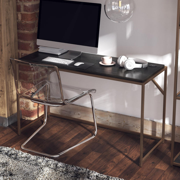 Modern Writing Desk with Charging Feature - Espresso