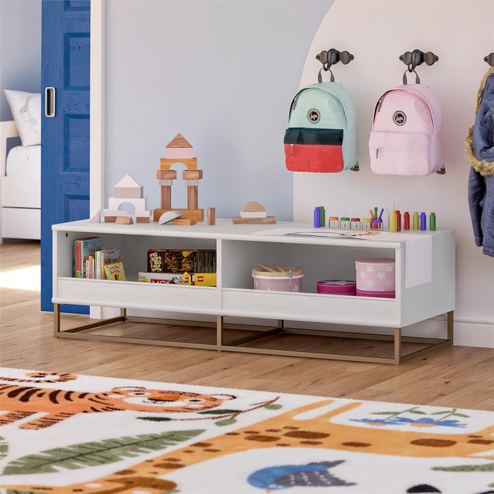 Child-friendly TV stand with shelves -  White