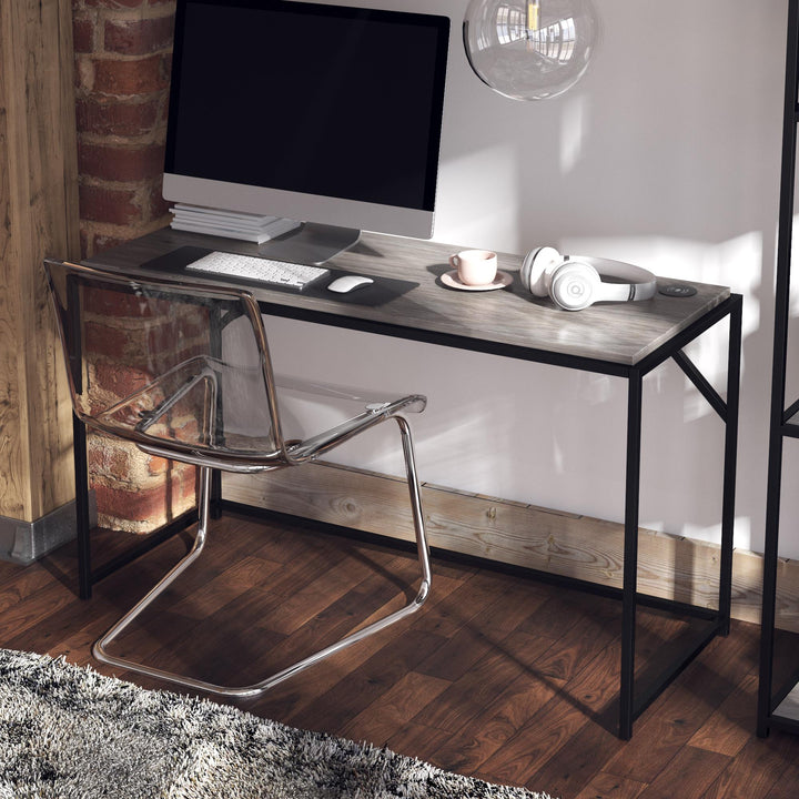 Modern Writing Desk with Charging Feature - Gray Oak