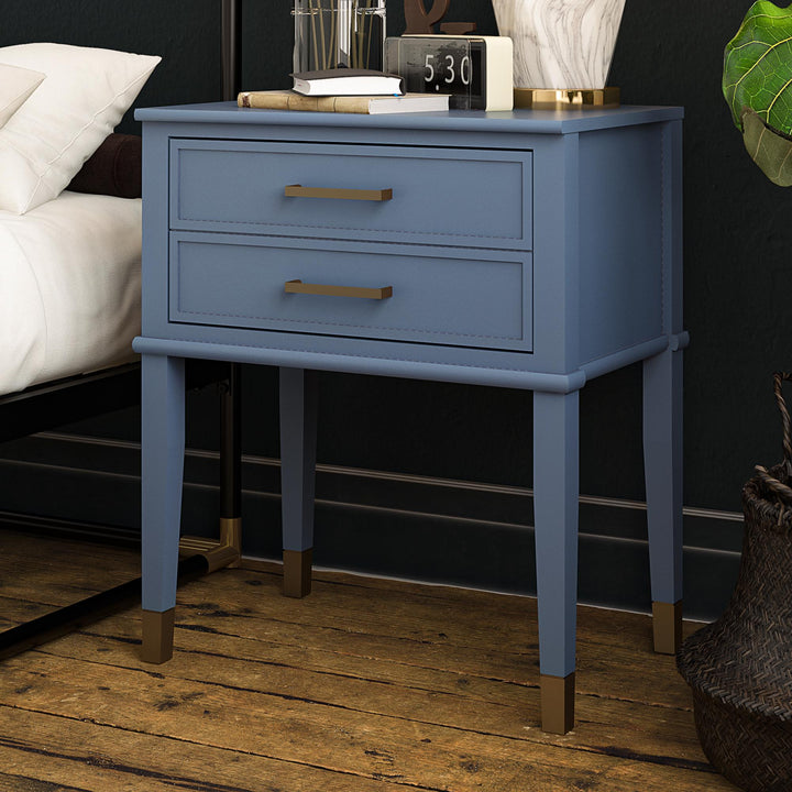 Westerleigh 2 Drawer Nightstand with Gold Accents - Stone Blue 