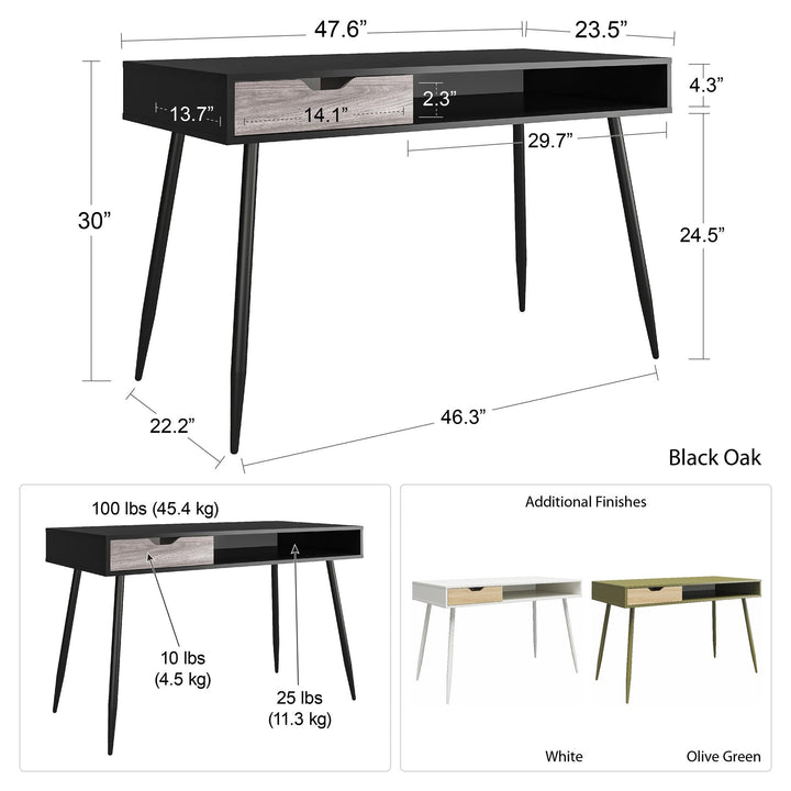 Grafton Writing Desk with Open Cubby and Drawer - Olive Green