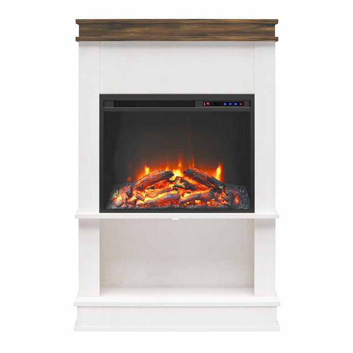 Mateo Electric Fireplace with Mantel and Open Shelf  -  Ivory Oak
