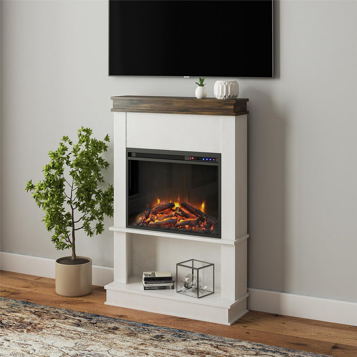Electric fireplace with mantel storage -  Ivory Oak