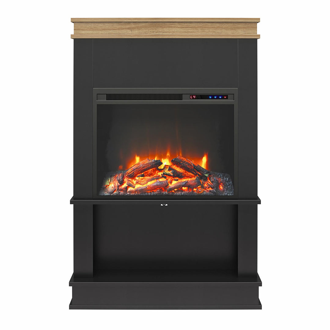 Mateo Electric Fireplace with Mantel and Open Shelf  -  Black