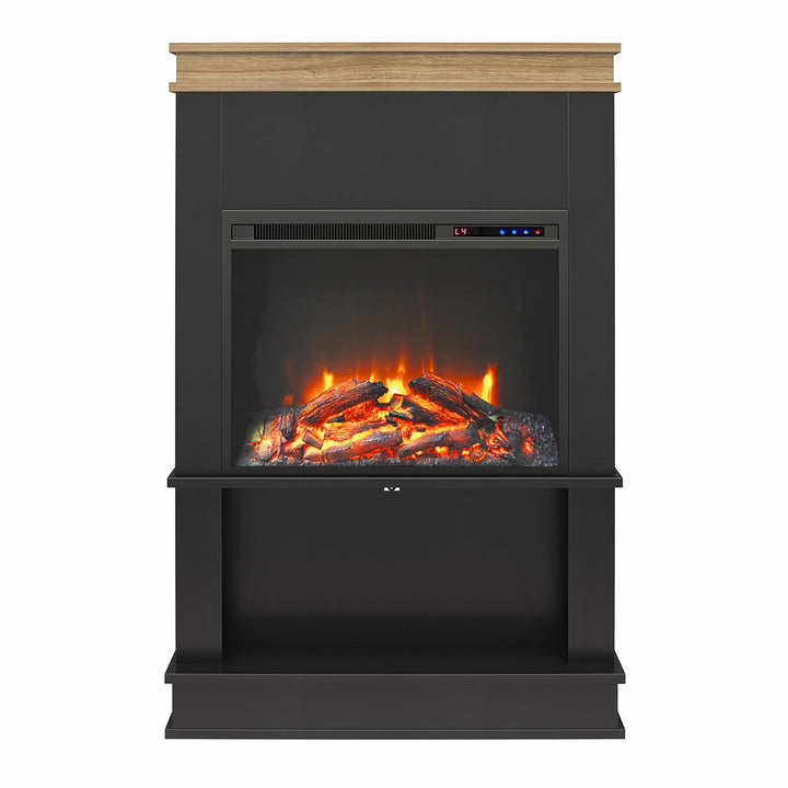 Mateo Electric Fireplace with Mantel and Open Shelf  -  Black
