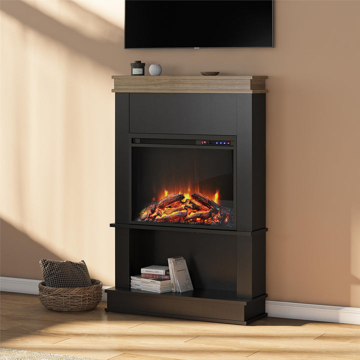 Electric fireplace with mantel storage -  Black