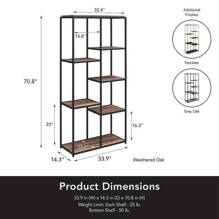 Versatile Shelf Design for Home Office, Living Room, or Bedroom - Weathered Oak
