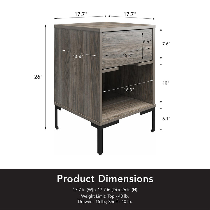 Rolland Nightstand with 1 Drawer and Open Cubby - Weathered Oak