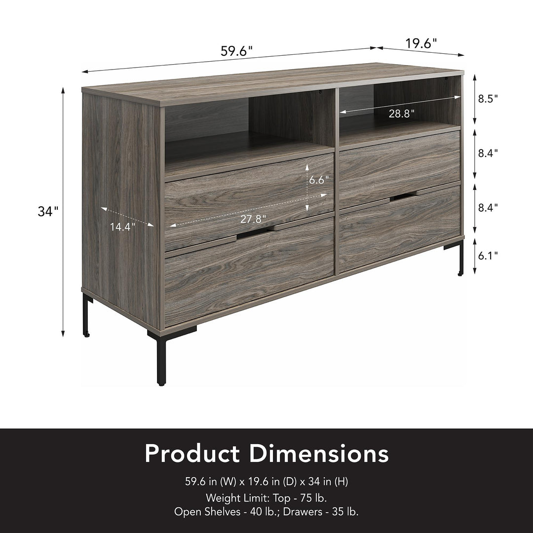 Rolland Wide 4 Drawer 2 Cubby Dresser - Weathered Oak
