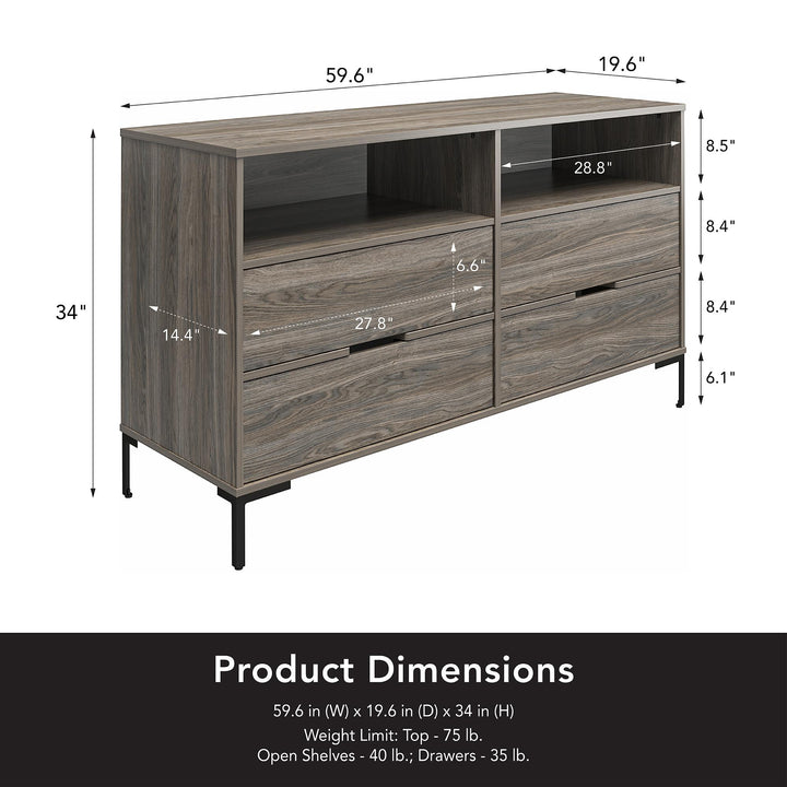 Rolland Wide 4 Drawer 2 Cubby Dresser - Weathered Oak