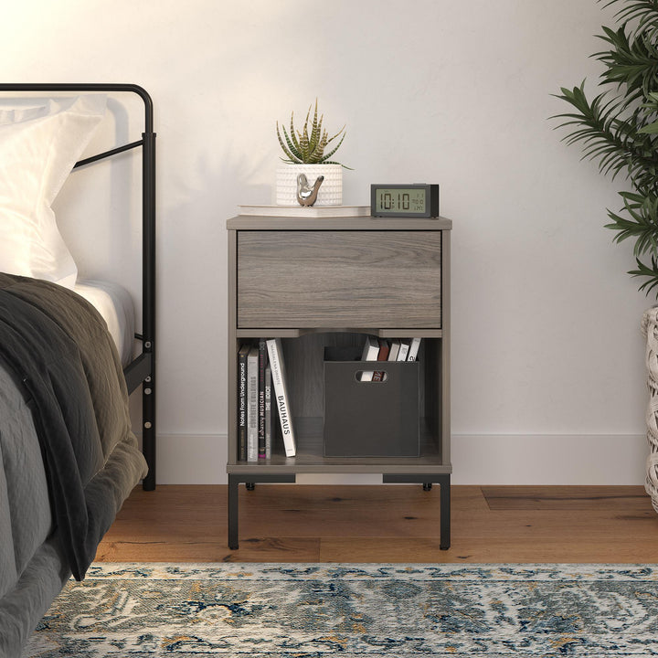 Refined rustic Rolland Nightstand by RealRooms - Weathered Oak