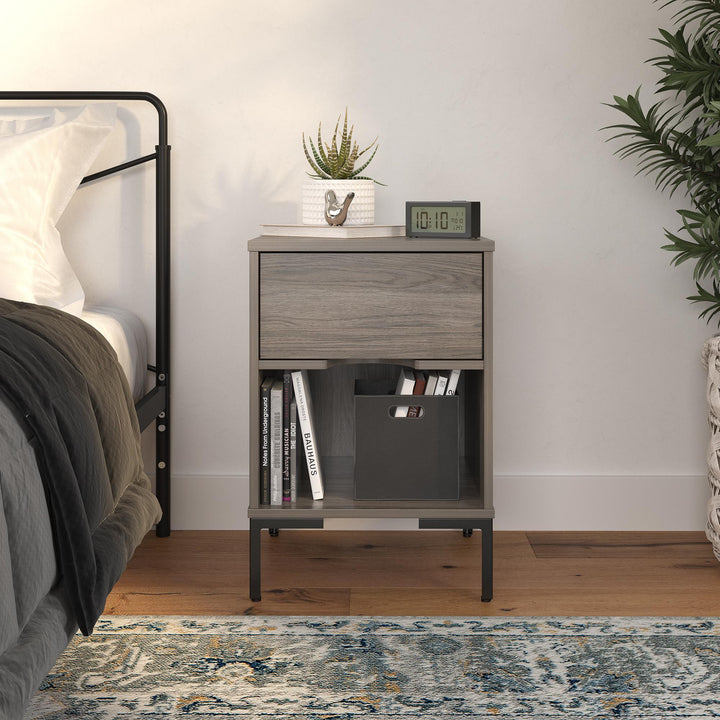 Rolland Nightstand with 1 Drawer and Open Cubby - Weathered Oak
