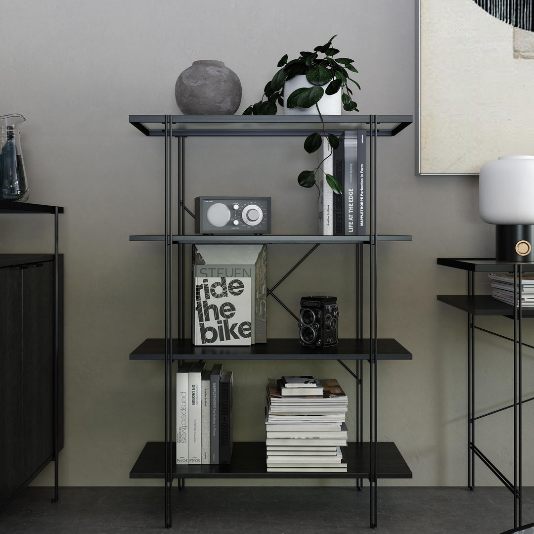 Ultra-modern RealRooms Vance 4 Shelf Bookcase - Black Oak