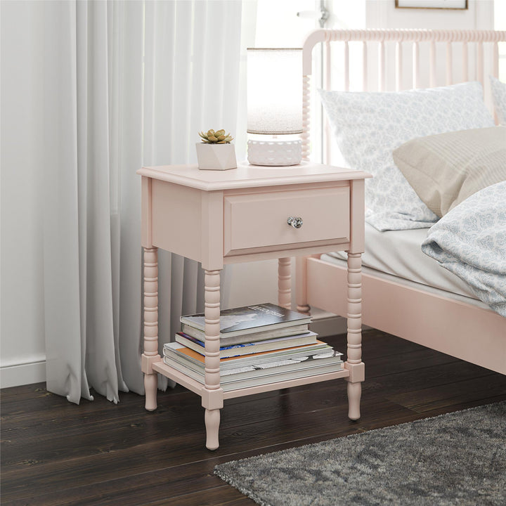 Modern Linden nightstand with storage -  Pale Pink