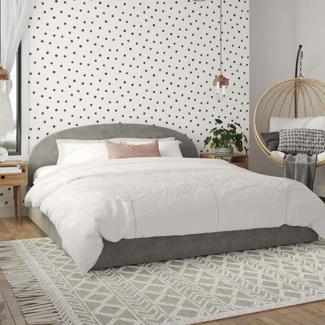 Comfortable upholstered bed with rounded headboard online -  Light Gray  -  King
