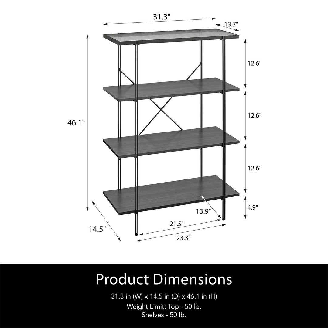 Fluted Glass Top Shelf with Sturdy Metal Frame Design - Black Oak