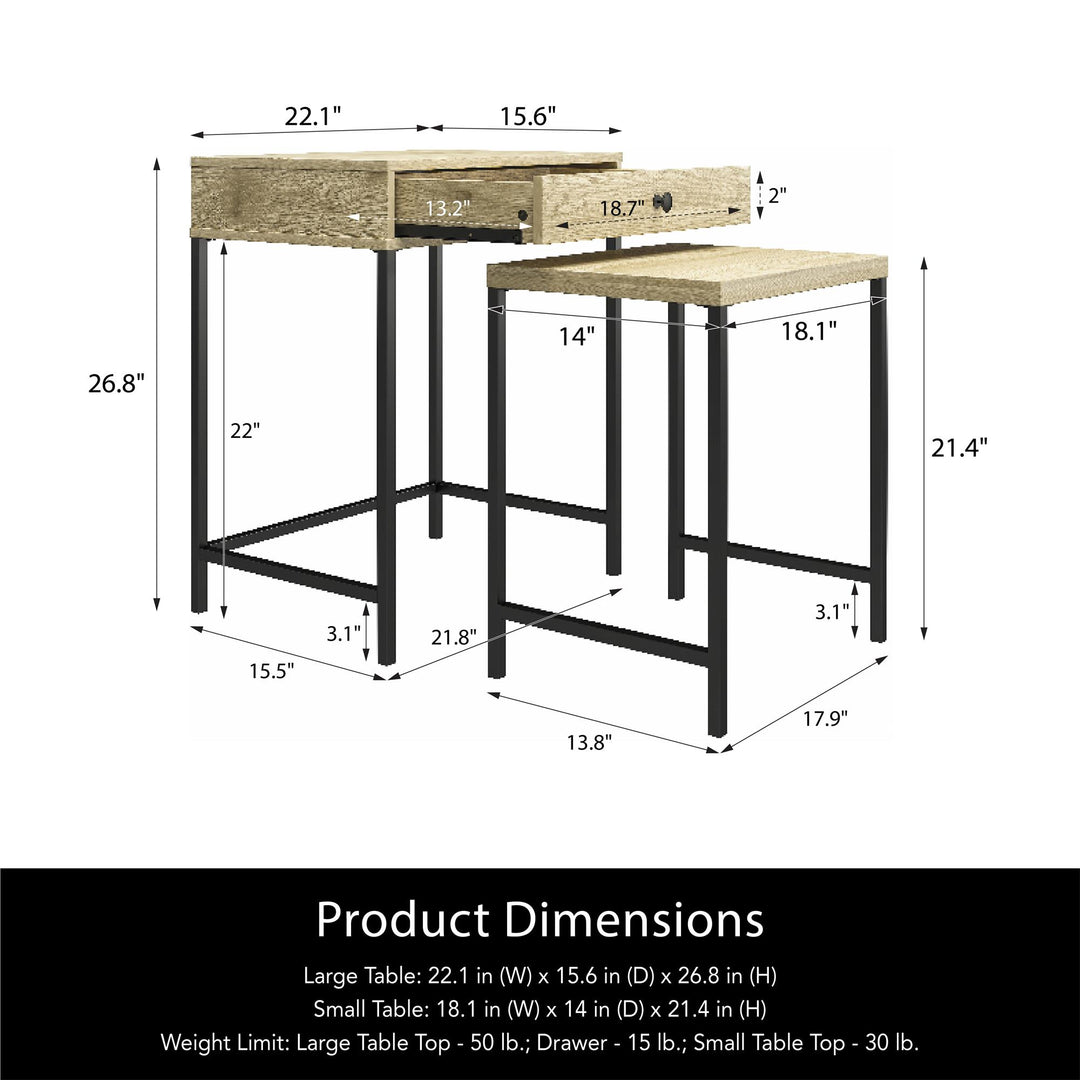 Contemporary nesting tables: drawer feature - Natural