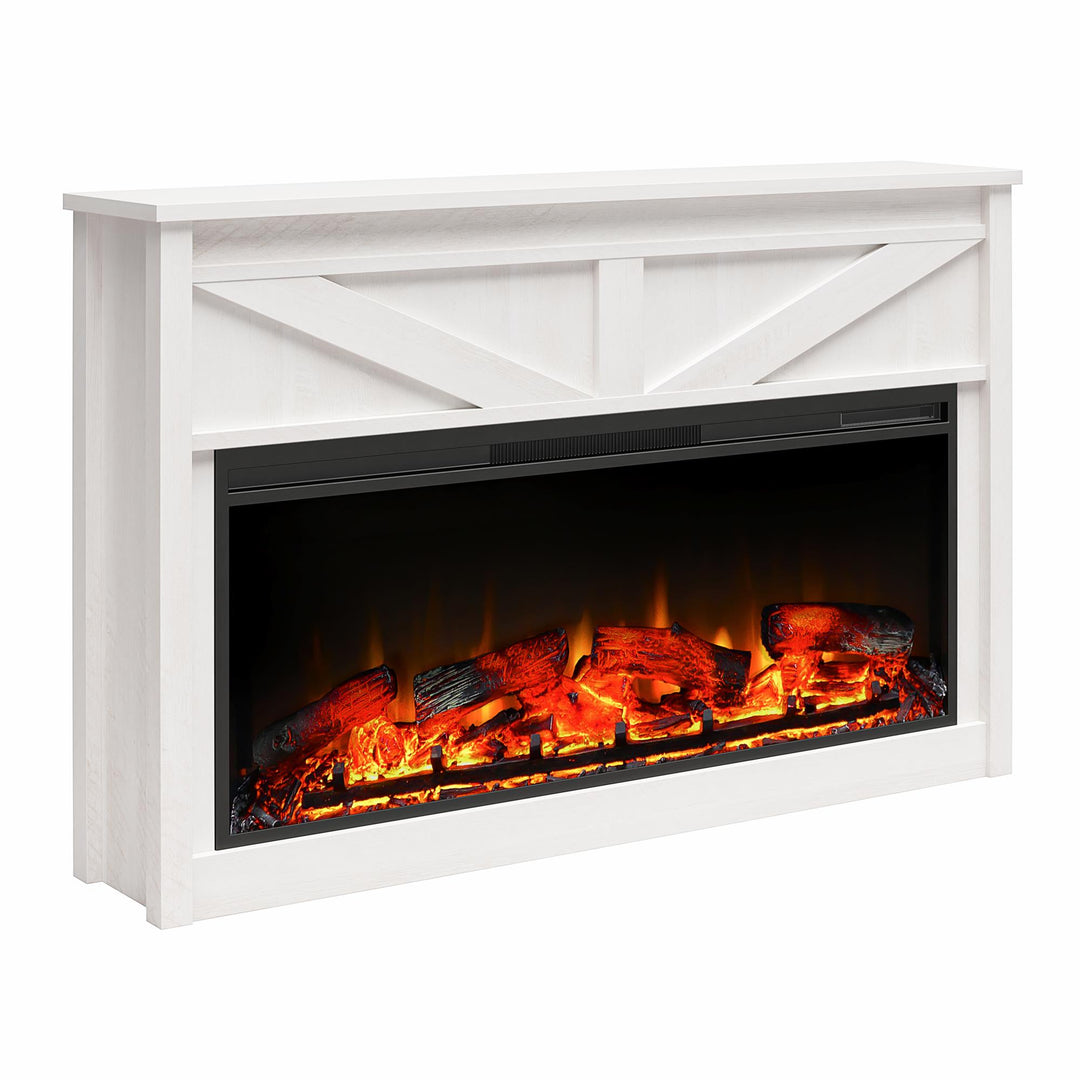 Farmington Wide Modern Farmhouse Mantel with Electric Fireplace - Ivory Oak