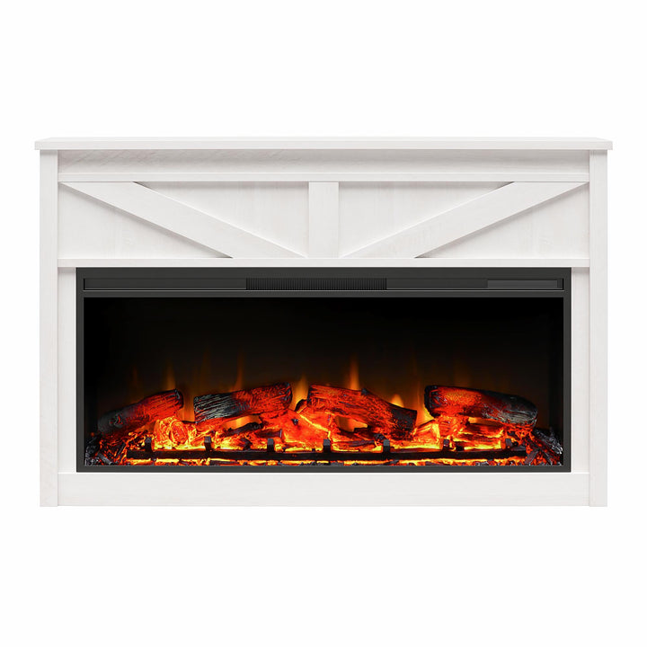 Farmington Wide Modern Farmhouse Mantel with Electric Fireplace - Ivory Oak