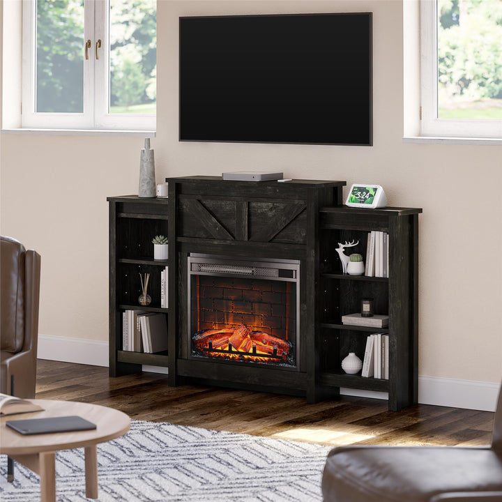 Fireplace with integrated bookshelves -  Black Oak