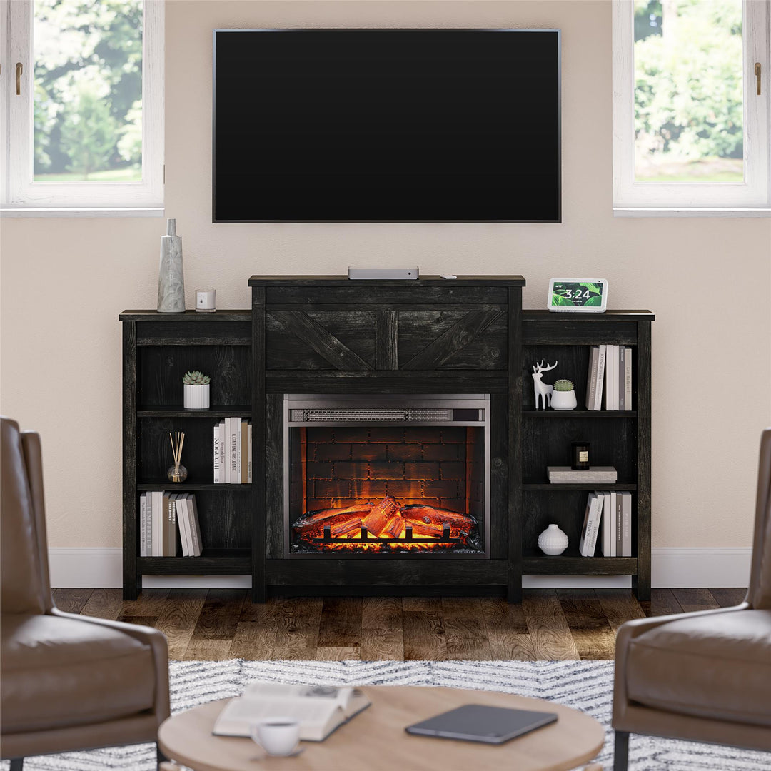 Farmington fireplace with side storage -  Black Oak