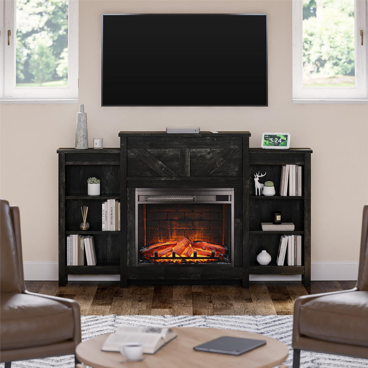 Farmington fireplace with side storage -  Black Oak