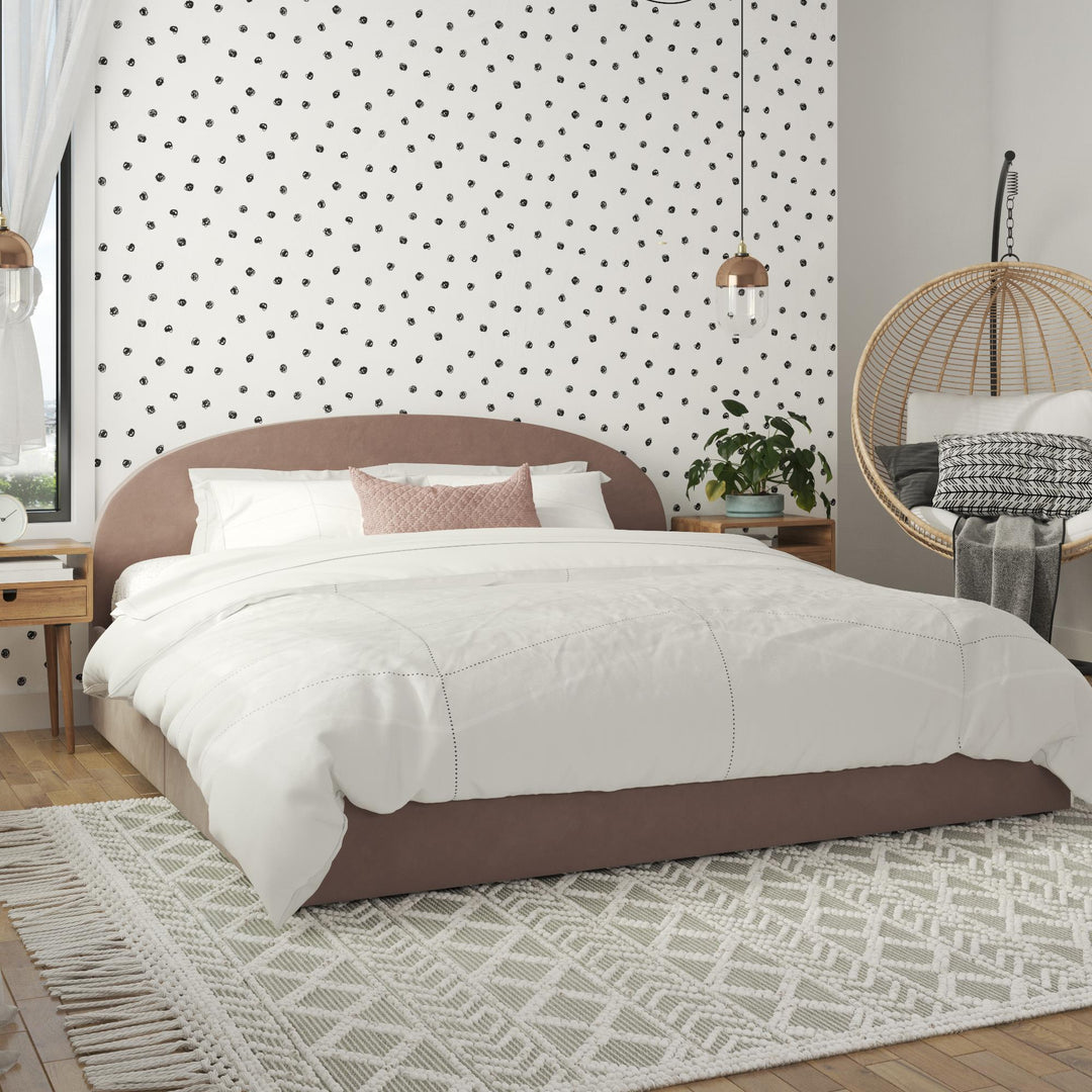 Buy stylish Moon upholstered bed online -  Blush 