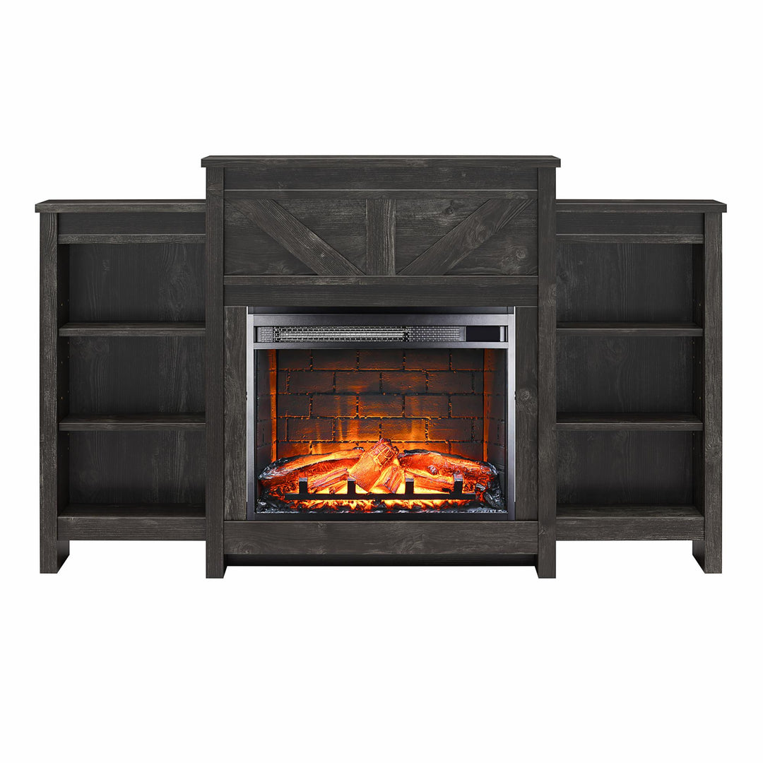 Farmington Electric Fireplace with Mantel & Side Bookcases  -  Black Oak