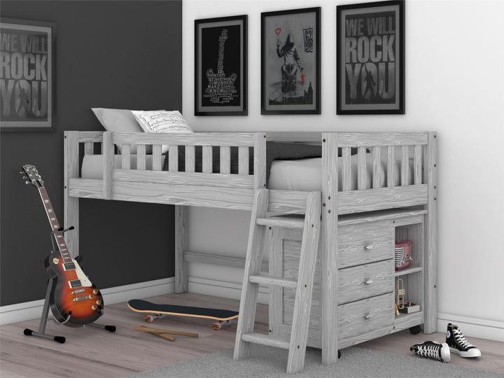 Junior high-rise bed with three drawer storage - Ash
