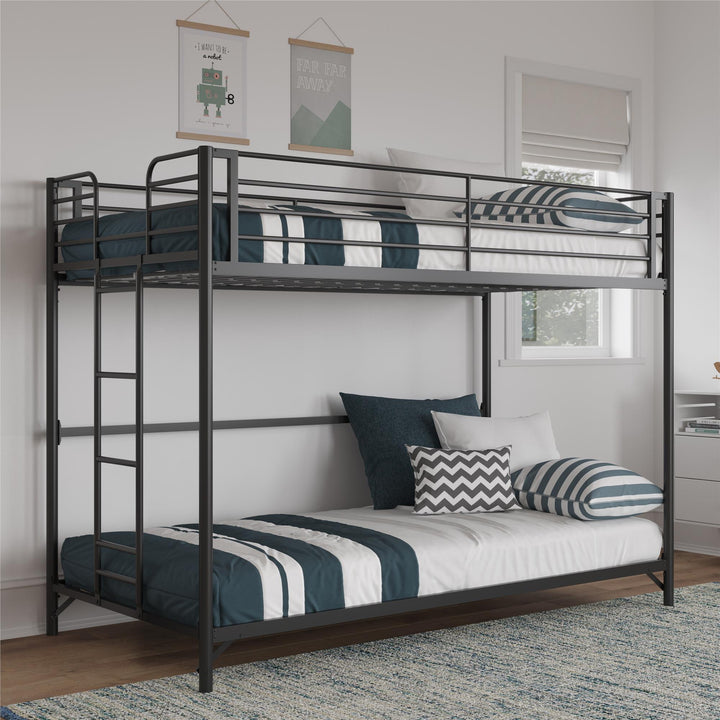 BrEZ Build Collection Easy Assembly Kids Metal Bunk Bed - Black - Twin-Over-Twin