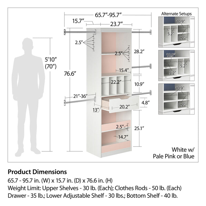 Durable closet storage for clothes -  White