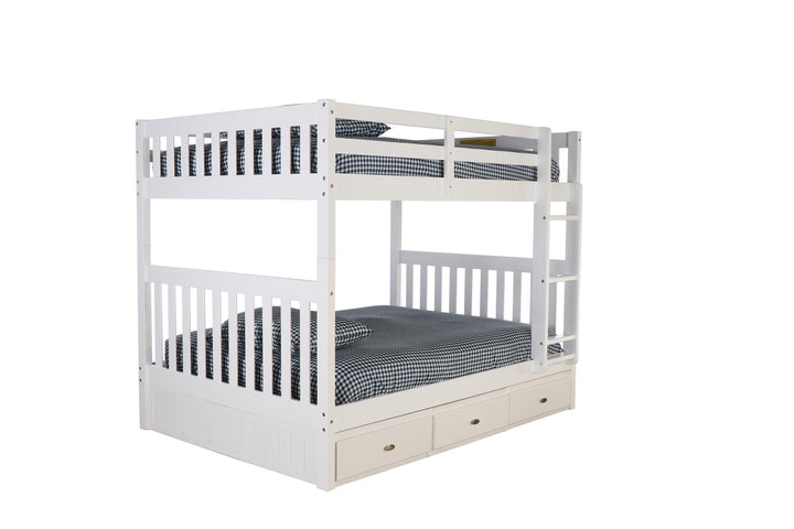 Double stacked bed with 3 drawer storage -  White