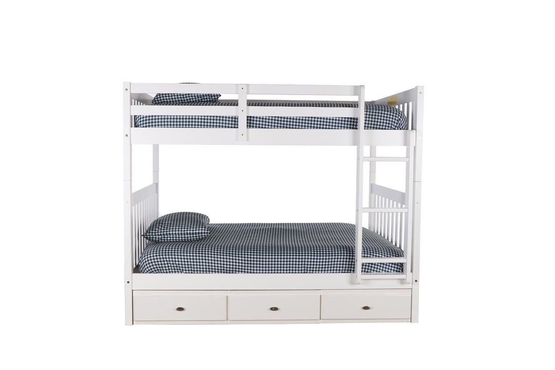 Full-size bunk with three storage drawers -  White