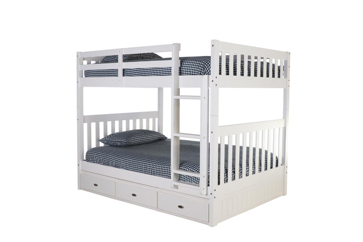 Full over full loft bed with trio compartments -  White