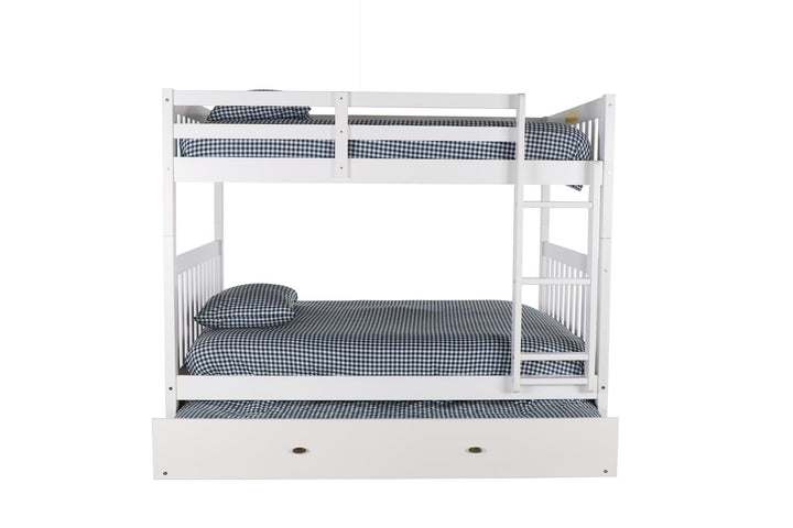 Bunk bed with two full beds and trundle -  White
