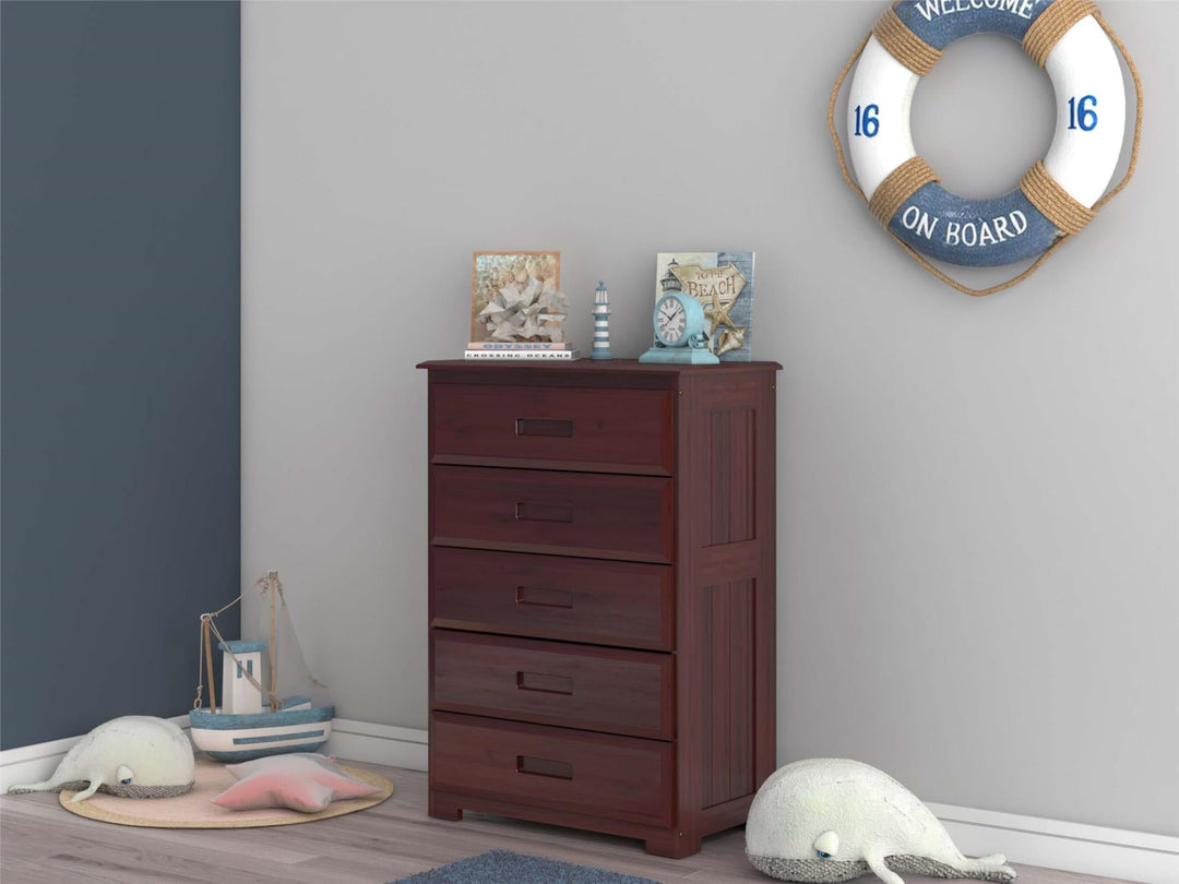 Vertical wood 5 drawer dresser - Merlot