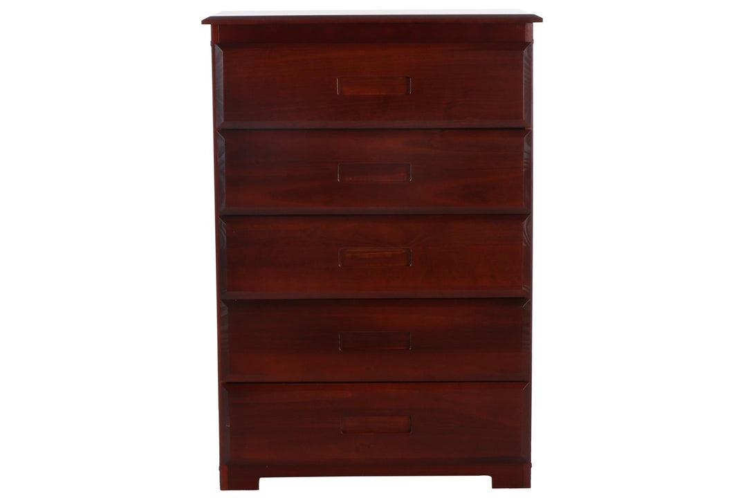 Solid wood tall 5-drawer chest - Merlot