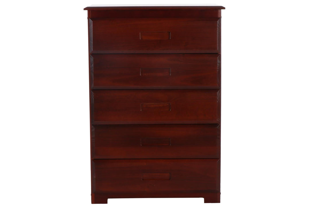 Solid wood tall 5-drawer chest - Merlot