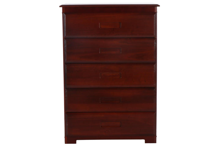 Solid wood tall 5-drawer chest - Merlot