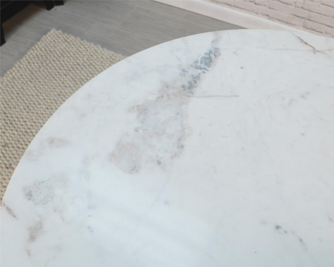 36 Inch Round Marble Top Dining Table - White