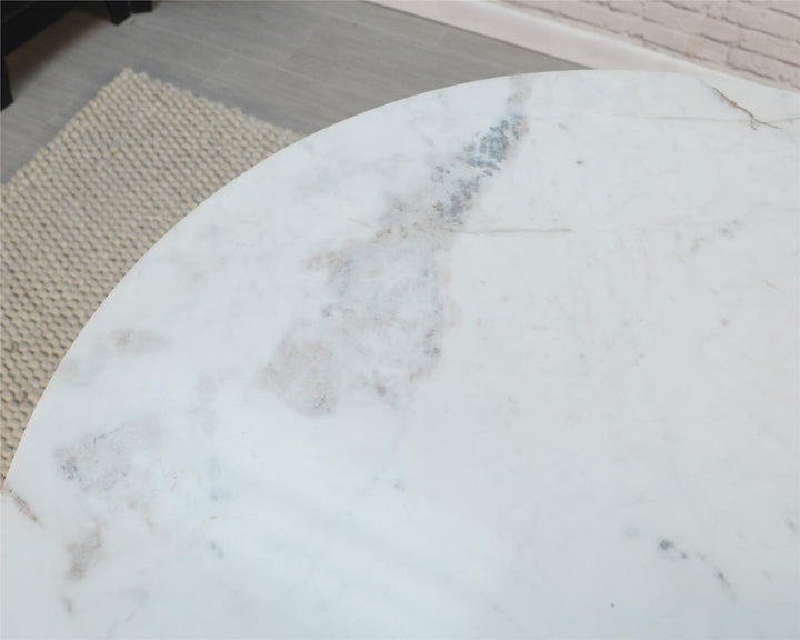 36 Inch Round Marble Top Dining Table - White