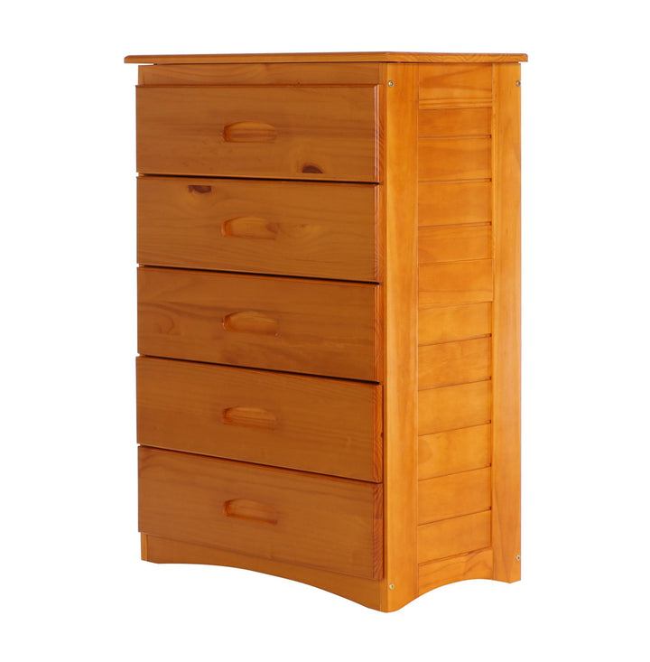 Five drawer tall wood chest - Honey